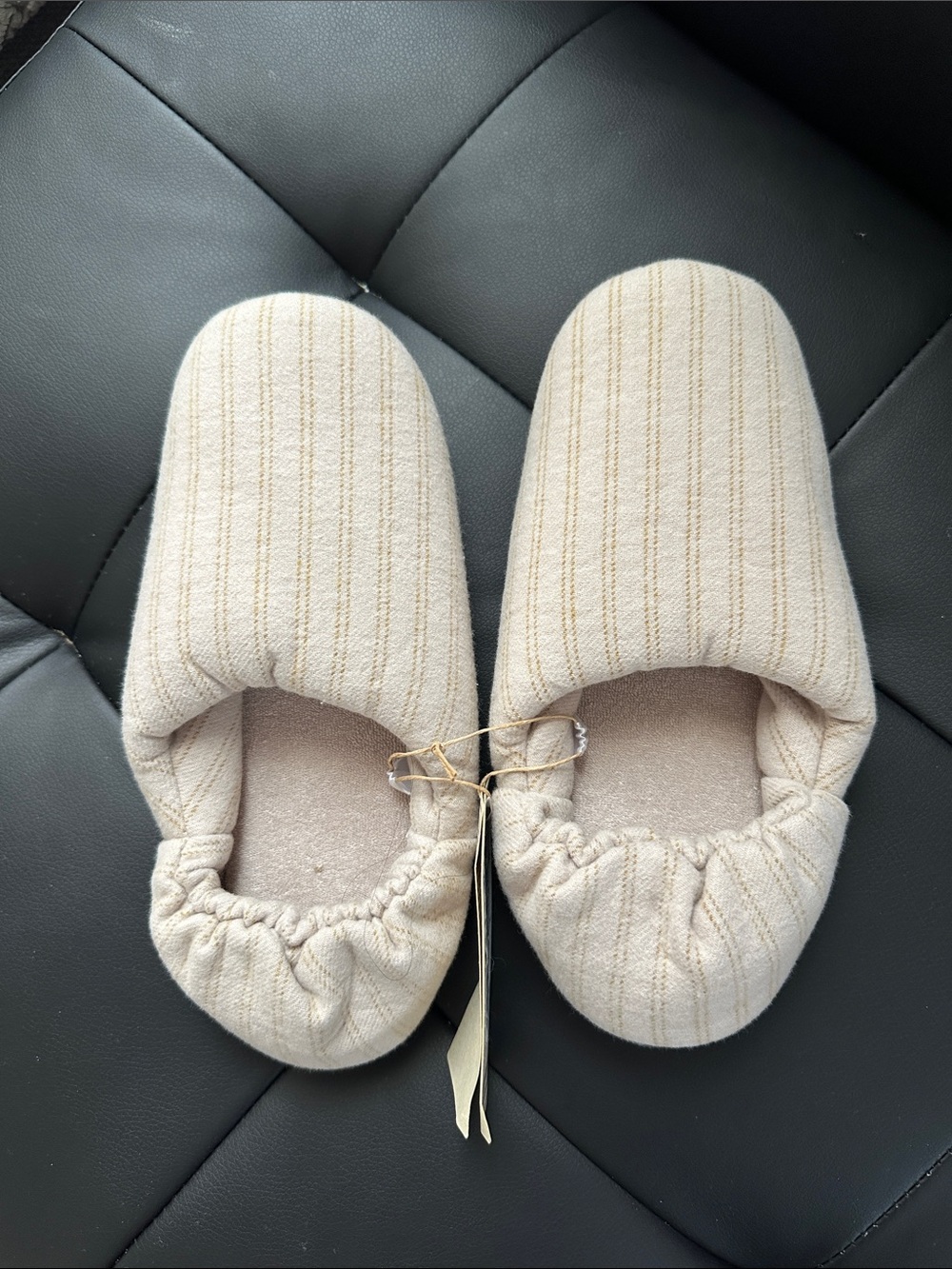 Muji Beige Ribbed Slip-On Ballet Slippers